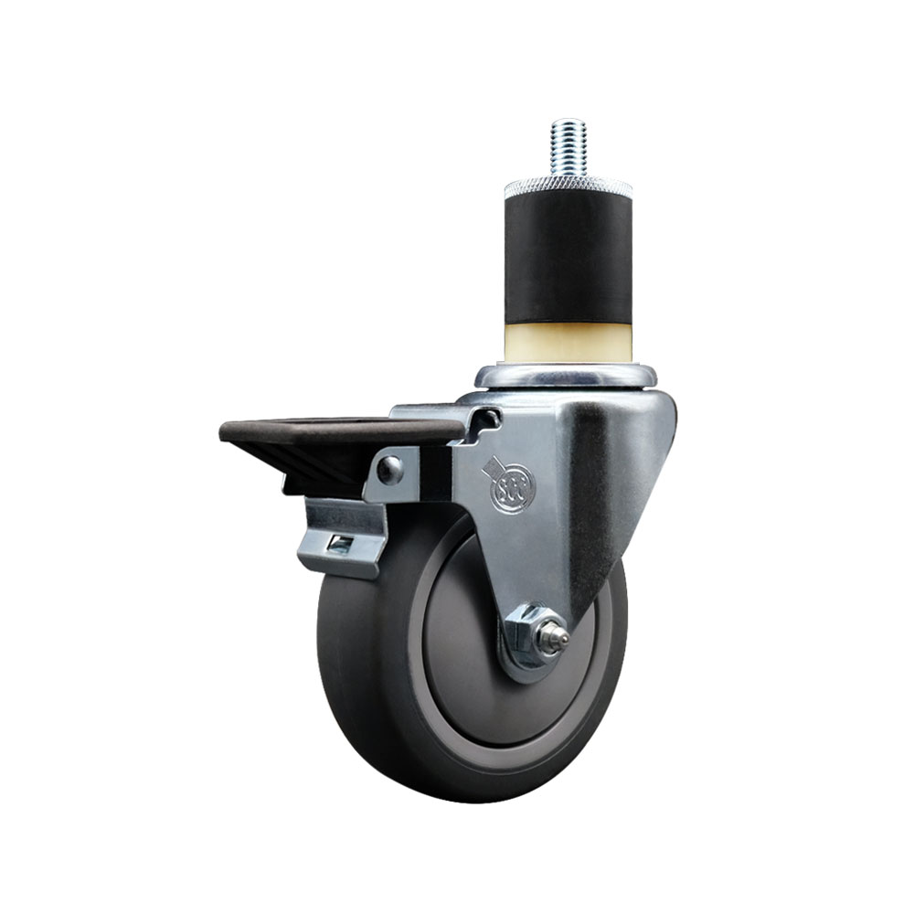 Thermoplastic Rubber Swivel Expanding Stem Swivel Caster with 4 Inch Gray Wheel and 1-7/8" Stem & Posi Locking Brake - 250 lbs. Capacity Per Caster - Service Caster Brand — photo 1