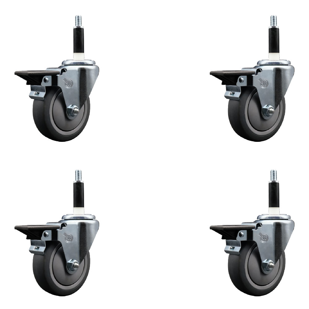 Thermoplastic Rubber Swivel Expanding Stem Caster Set of 4 with 4 Inch Gray Wheels and 3/4" Stems - Includes 4 Swivel with Posi Locking Brakes - 250 lbs. Capacity Per Caster - Service Caster Brand — photo 1
