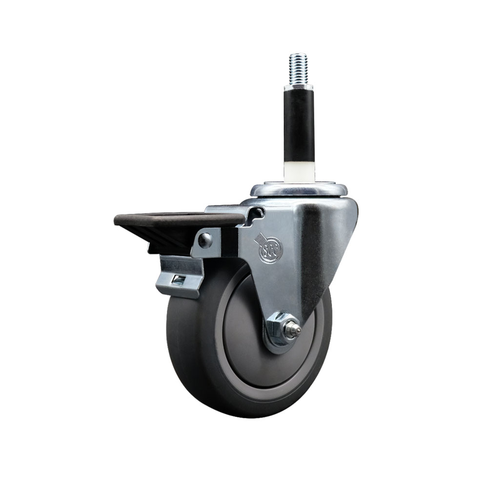 Thermoplastic Rubber Swivel Expanding Stem Swivel Caster with 4 Inch Gray Wheel and 3/4" Stem & Posi Locking Brake - 250 lbs. Capacity Per Caster - Service Caster Brand — photo 1