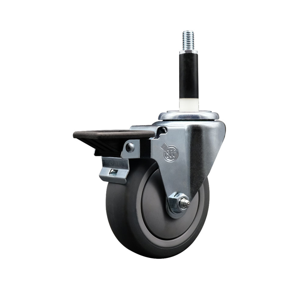 Thermoplastic Rubber Swivel Expanding Stem Swivel Caster with 4 Inch Gray Wheel and 7/8" Stem & Posi Locking Brake - 250 lbs. Capacity Per Caster - Service Caster Brand — photo 1
