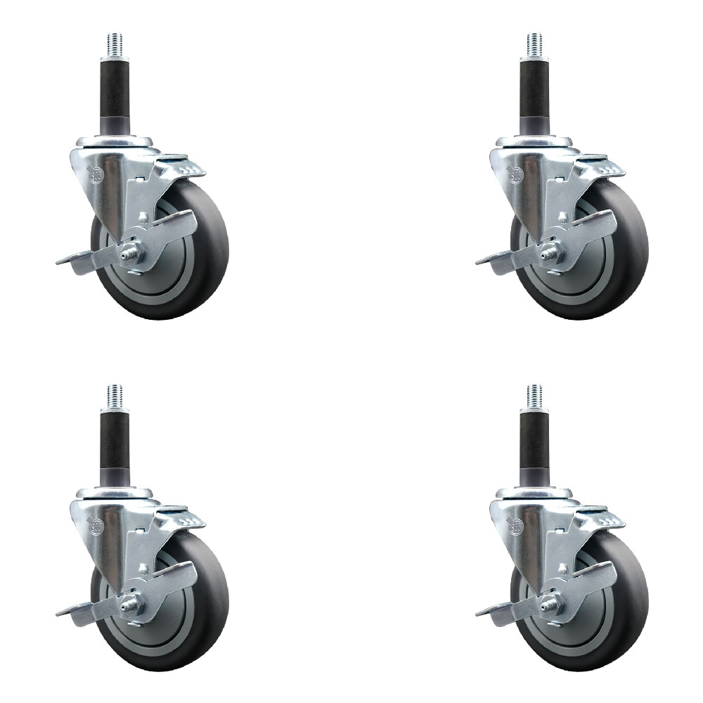 Thermoplastic Rubber Swivel Expanding Stem Caster Set of 4 with 4 Inch Gray Wheels and 1" Stems - Includes 4 Swivel with Top Locking Brakes - 250 lbs. Capacity Per Caster - Service Caster Brand — photo 1