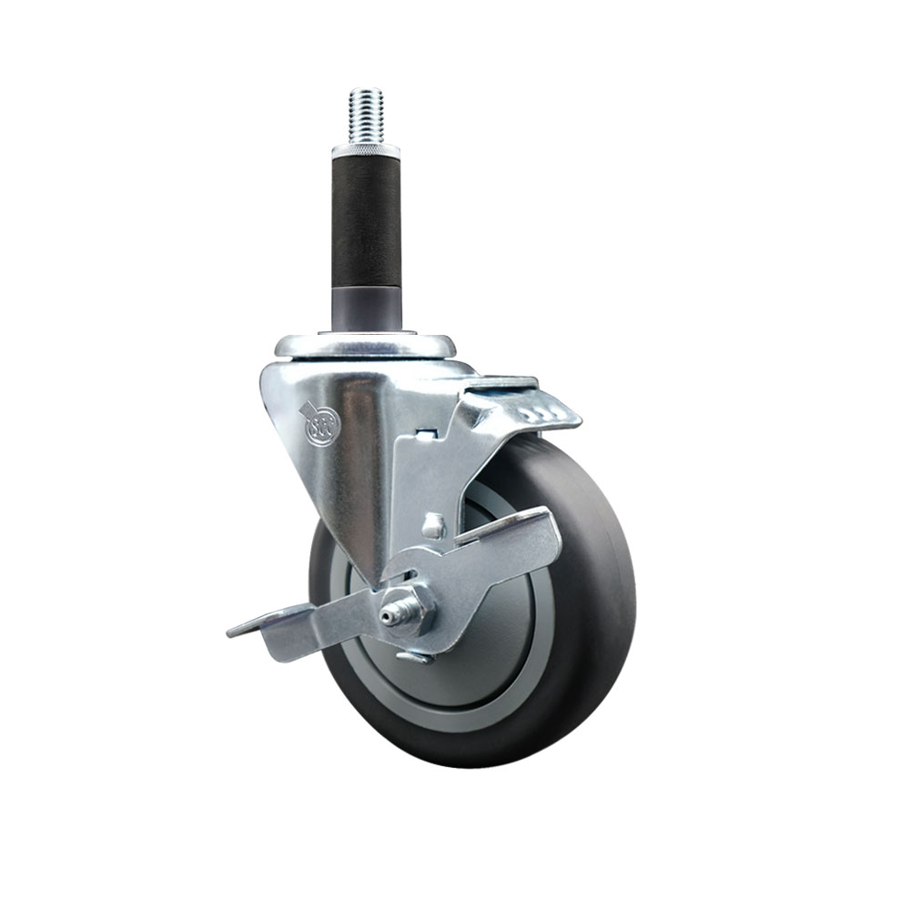 Thermoplastic Rubber Swivel Expanding Stem Swivel Caster with 4 Inch Gray Wheel and 1" Stem & Top Locking Brake - 250 lbs. Capacity Per Caster - Service Caster Brand — photo 1