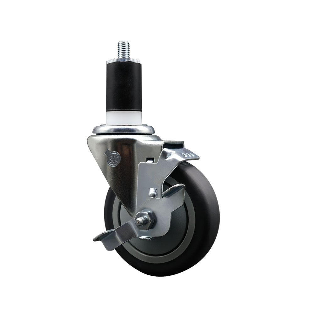 Thermoplastic Rubber Swivel Expanding Stem Swivel Caster with 4 Inch Gray Wheel and 1-1/2" Stem & Top Locking Brake - 250 lbs. Capacity Per Caster - Service Caster Brand — photo 1