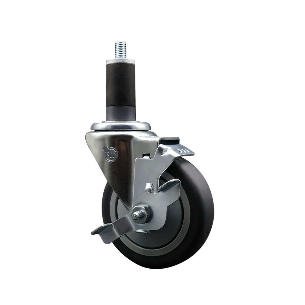 Thermoplastic Rubber Swivel Expanding Stem Swivel Caster with 4 Inch Gray Wheel and 1-1/4" Stem & Top Locking Brake - 250 lbs. Capacity Per Caster - Service Caster Brand — photo 1