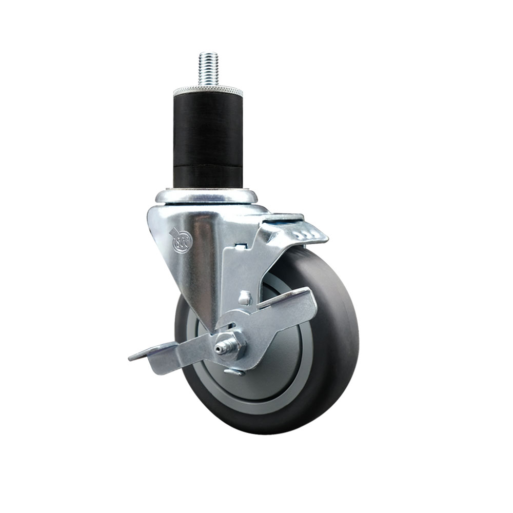 Thermoplastic Rubber Swivel Expanding Stem Swivel Caster with 4 Inch Gray Wheel and 1-3/4" Stem & Top Locking Brake - 250 lbs. Capacity Per Caster - Service Caster Brand — photo 1