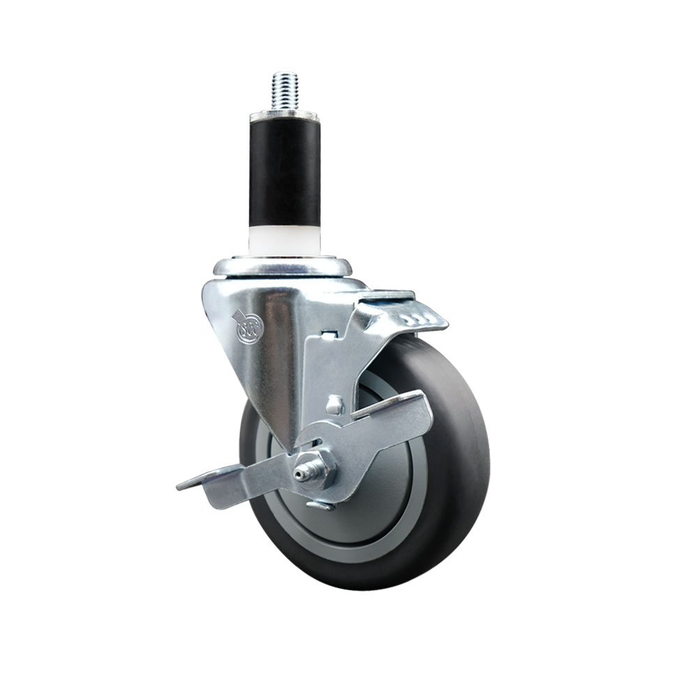 Stainless Steel Thermoplastic Rubber Swivel Expanding Stem Swivel Caster with 4 Inch Gray Wheel and 1-3/8" Stem & Top Locking Brake - 250 lbs. Capacity Per Caster - Service Caster Brand — photo 1