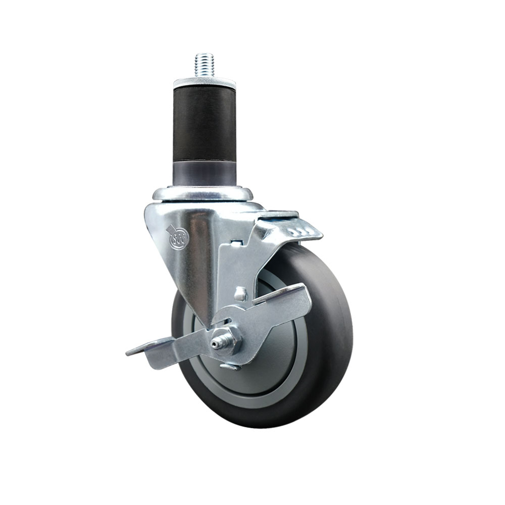 Thermoplastic Rubber Swivel Expanding Stem Swivel Caster with 4 Inch Gray Wheel and 1-5/8" Stem & Top Locking Brake - 250 lbs. Capacity Per Caster - Service Caster Brand — photo 1
