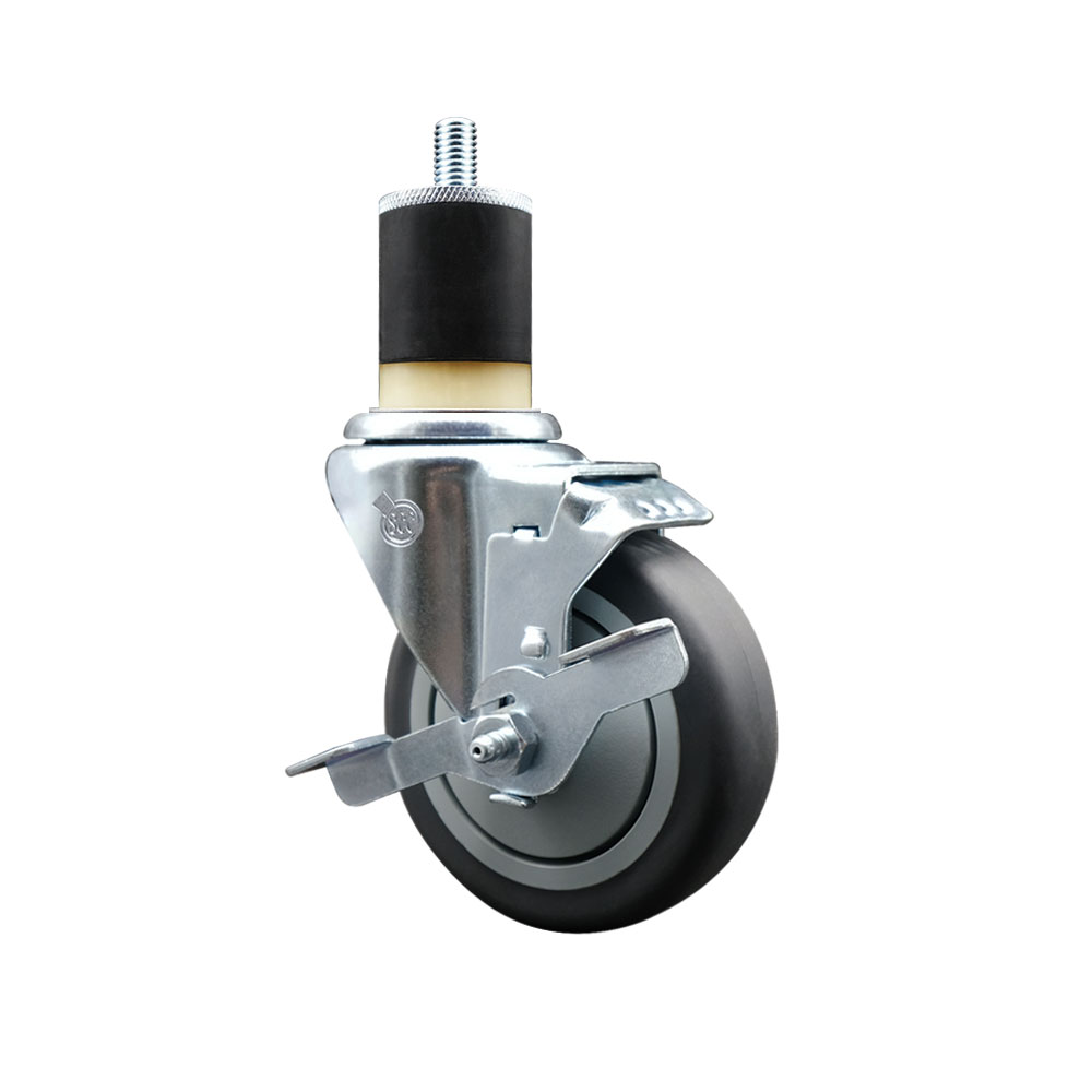 Stainless Steel Thermoplastic Rubber Swivel Expanding Stem Swivel Caster with 4 Inch Gray Wheel and 1-7/8" Stem & Top Locking Brake - 250 lbs. Capacity Per Caster - Service Caster Brand — photo 1