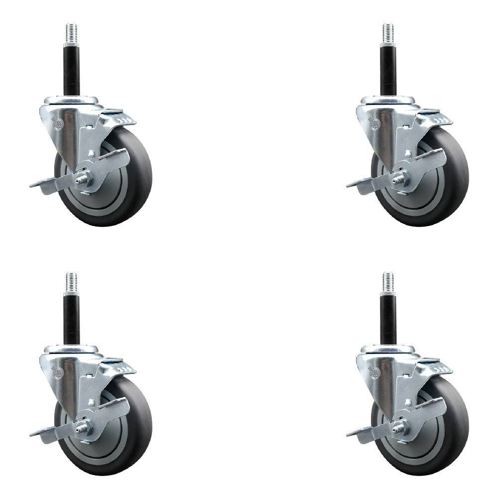 Thermoplastic Rubber Swivel Expanding Stem Caster Set of 4 with 4 Inch Gray Wheels and 3/4" Stems - Includes 4 Swivel with Top Locking Brakes - 250 lbs. Capacity Per Caster - Service Caster Brand — photo 1