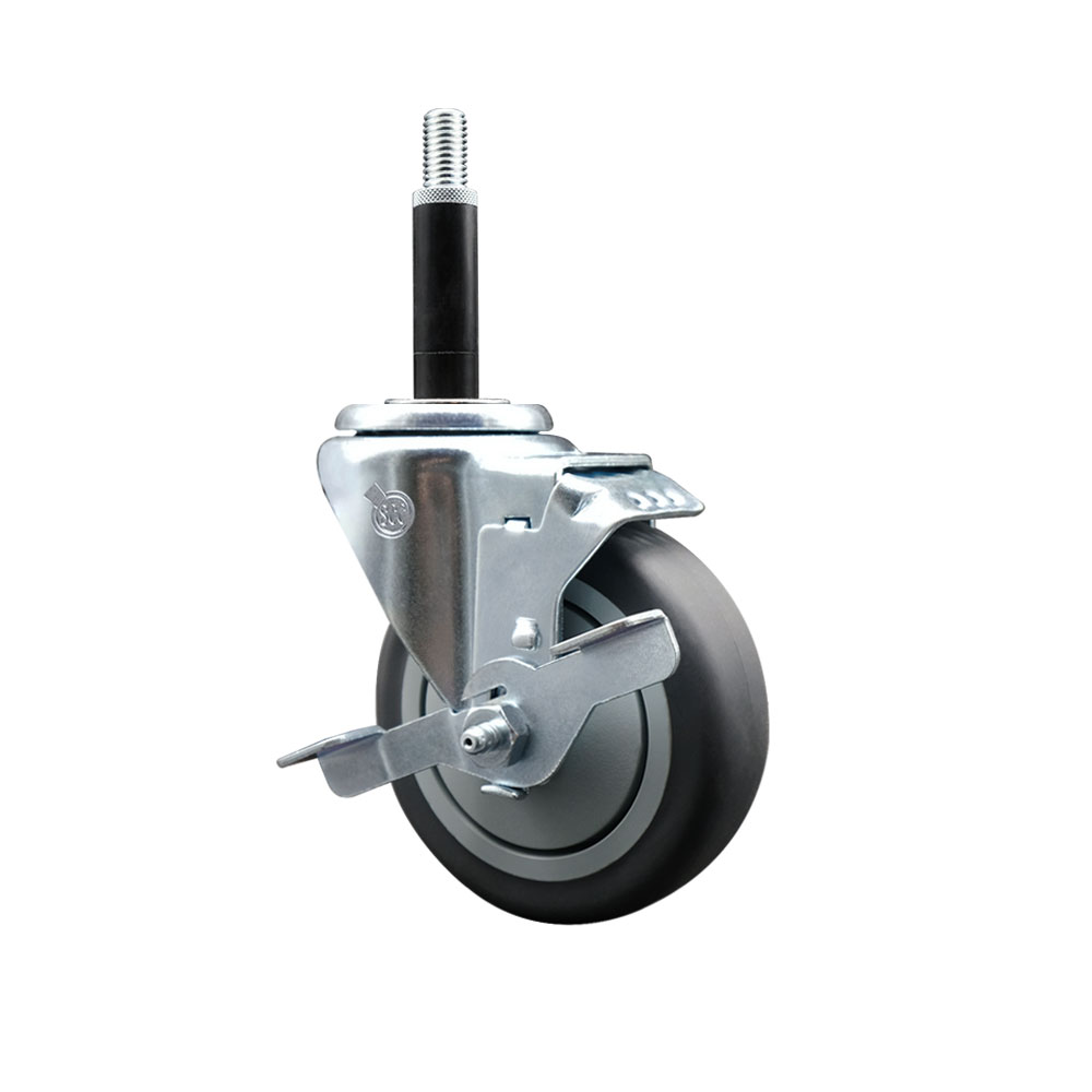 Thermoplastic Rubber Swivel Expanding Stem Swivel Caster with 4 Inch Gray Wheel and 3/4" Stem & Top Locking Brake - 250 lbs. Capacity Per Caster - Service Caster Brand — photo 1
