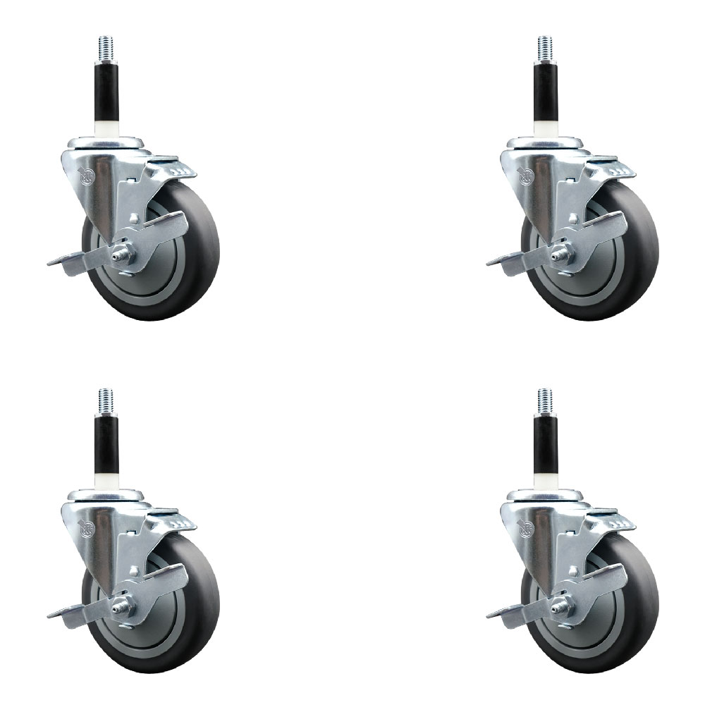 Thermoplastic Rubber Swivel Expanding Stem Caster Set of 4 with 4 Inch Gray Wheels and 7/8" Stems - Includes 4 Swivel with Top Locking Brakes - 250 lbs. Capacity Per Caster - Service Caster Brand — photo 1