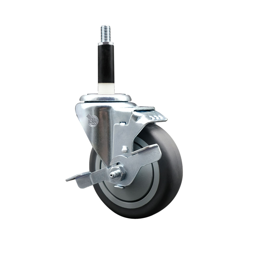 Stainless Steel Thermoplastic Rubber Swivel Expanding Stem Swivel Caster with 4 Inch Gray Wheel and 7/8" Stem & Top Locking Brake - 250 lbs. Capacity Per Caster - Service Caster Brand — photo 1
