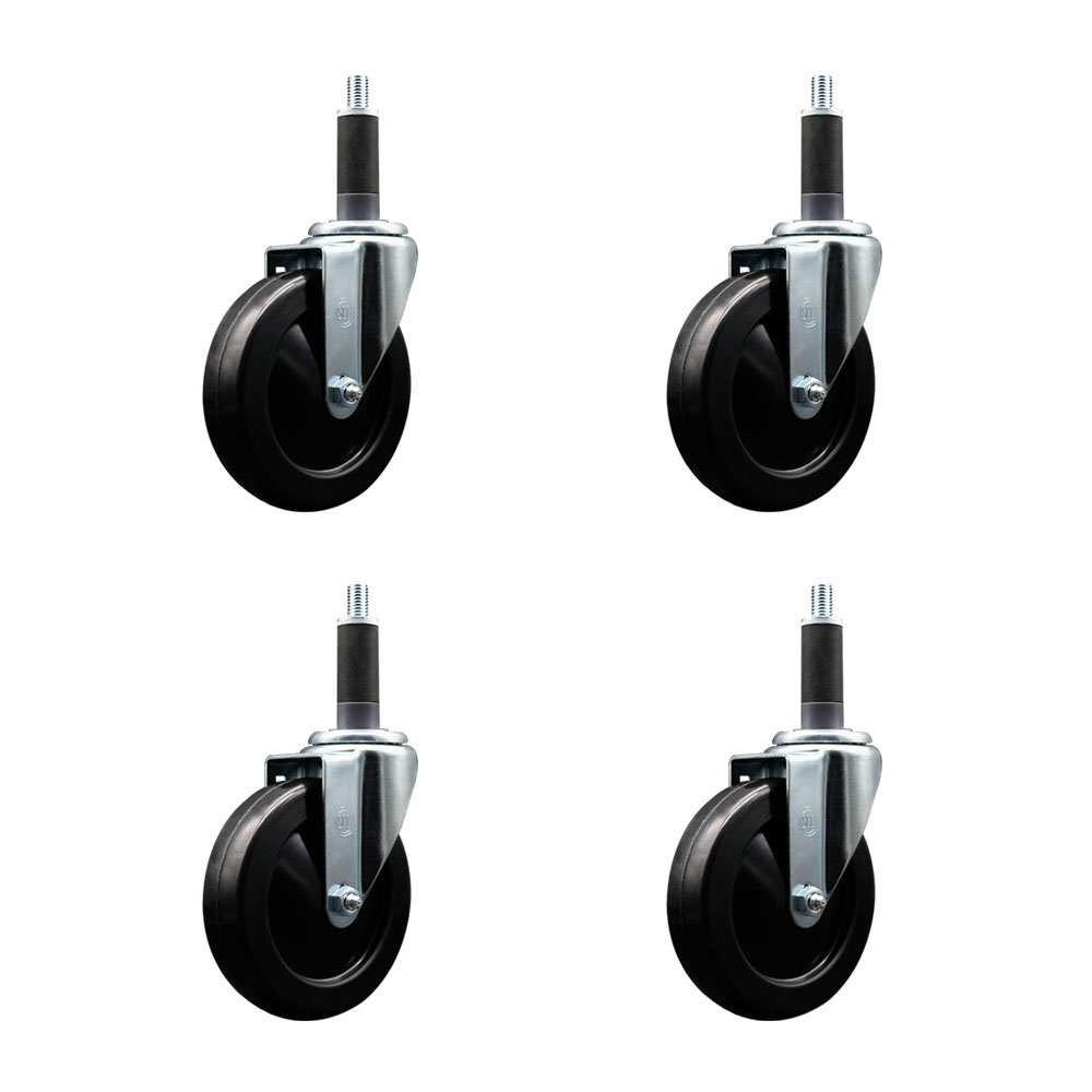 Stainless Steel Soft Rubber Swivel Expanding Stem Caster Set of 4 with 5 Inch Black Wheels and 1" Stems - Includes 4 Swivel - 275 lbs. Capacity Per Caster - Service Caster Brand — photo 1