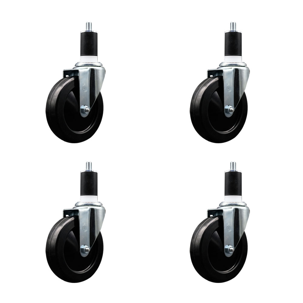 Soft Rubber Swivel Expanding Stem Caster Set of 4 with 5 Inch Black Wheels and 1-1/2" Stems - 275 lbs. Capacity Per Caster - Service Caster Brand — photo 1