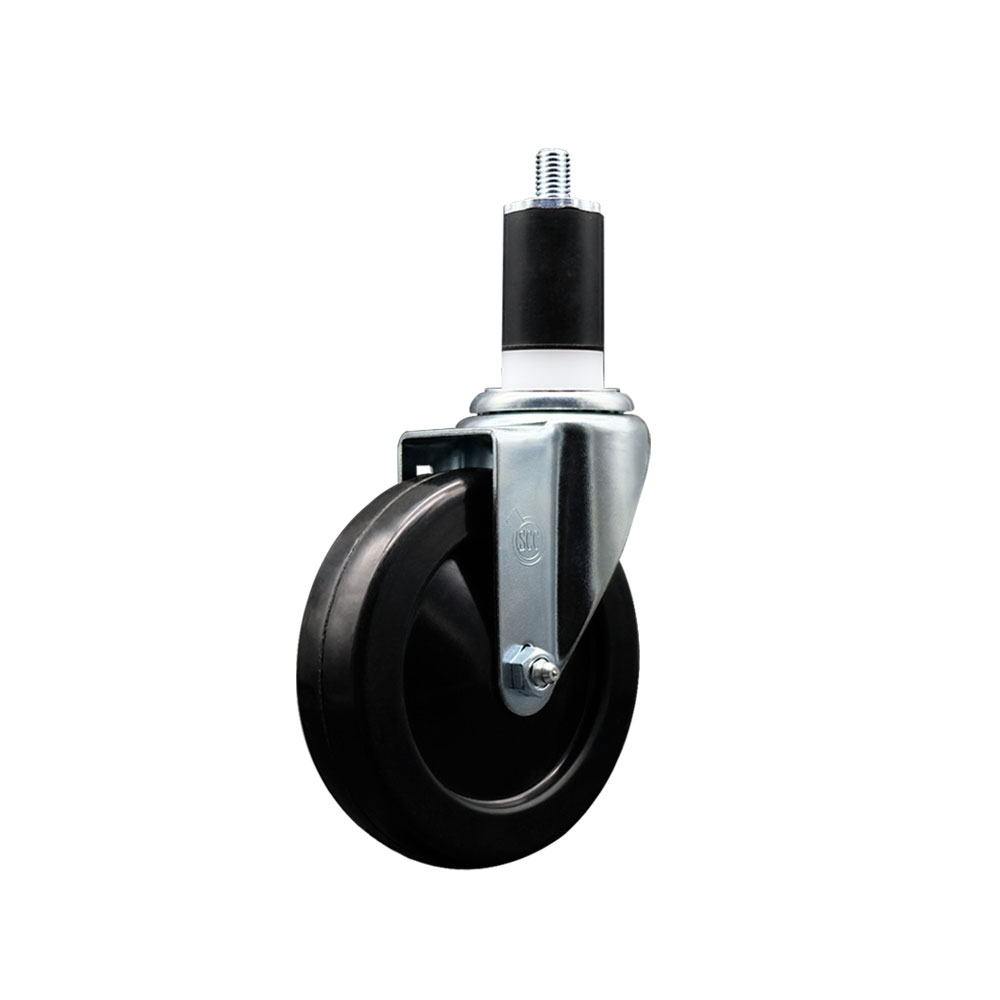 Soft Rubber Expanding Stem Swivel Caster with 5 Inch Black Wheel and 1-1/2" Stem - 275 lbs. Capacity Per Caster - Service Caster Brand — photo 1