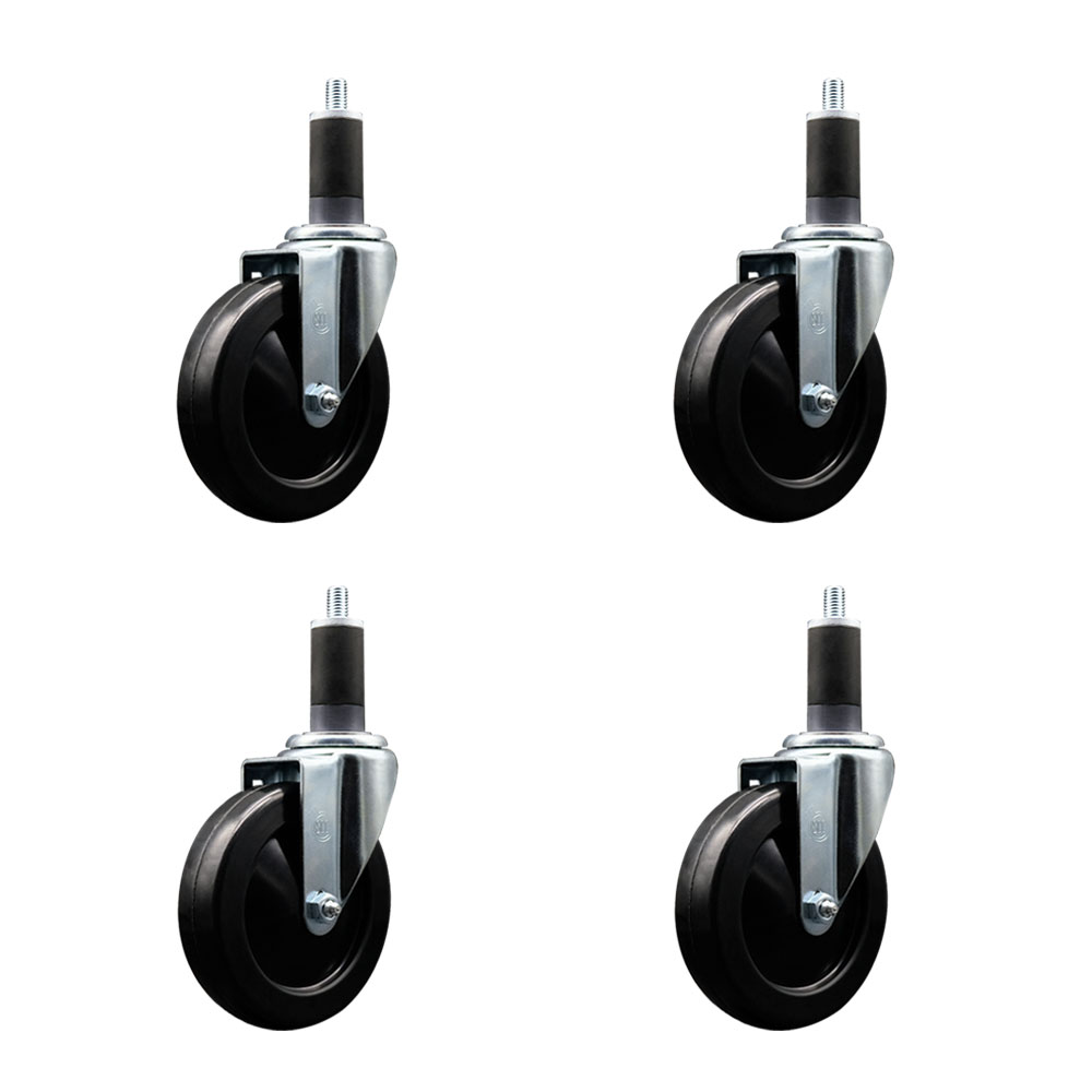 Soft Rubber Swivel Expanding Stem Caster Set of 4 with 5 Inch Black Wheels and 1-1/4" Stems - 275 lbs. Capacity Per Caster - Service Caster Brand — photo 1