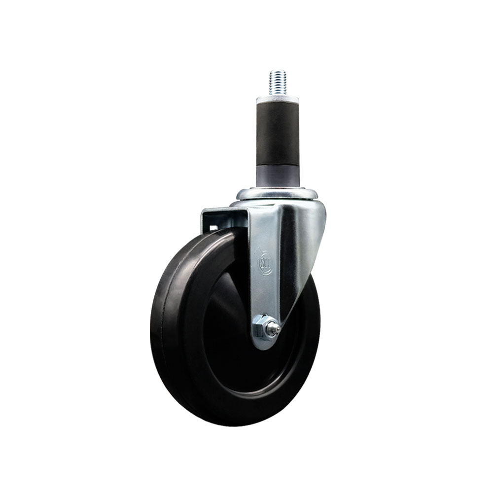 Hard Rubber Swivel Expanding Stem Caster w/5" x 1.25" Black Wheel and 1-1/4" Stem - 300 lbs Capacity/Caster - Service Caster Brand — photo 1