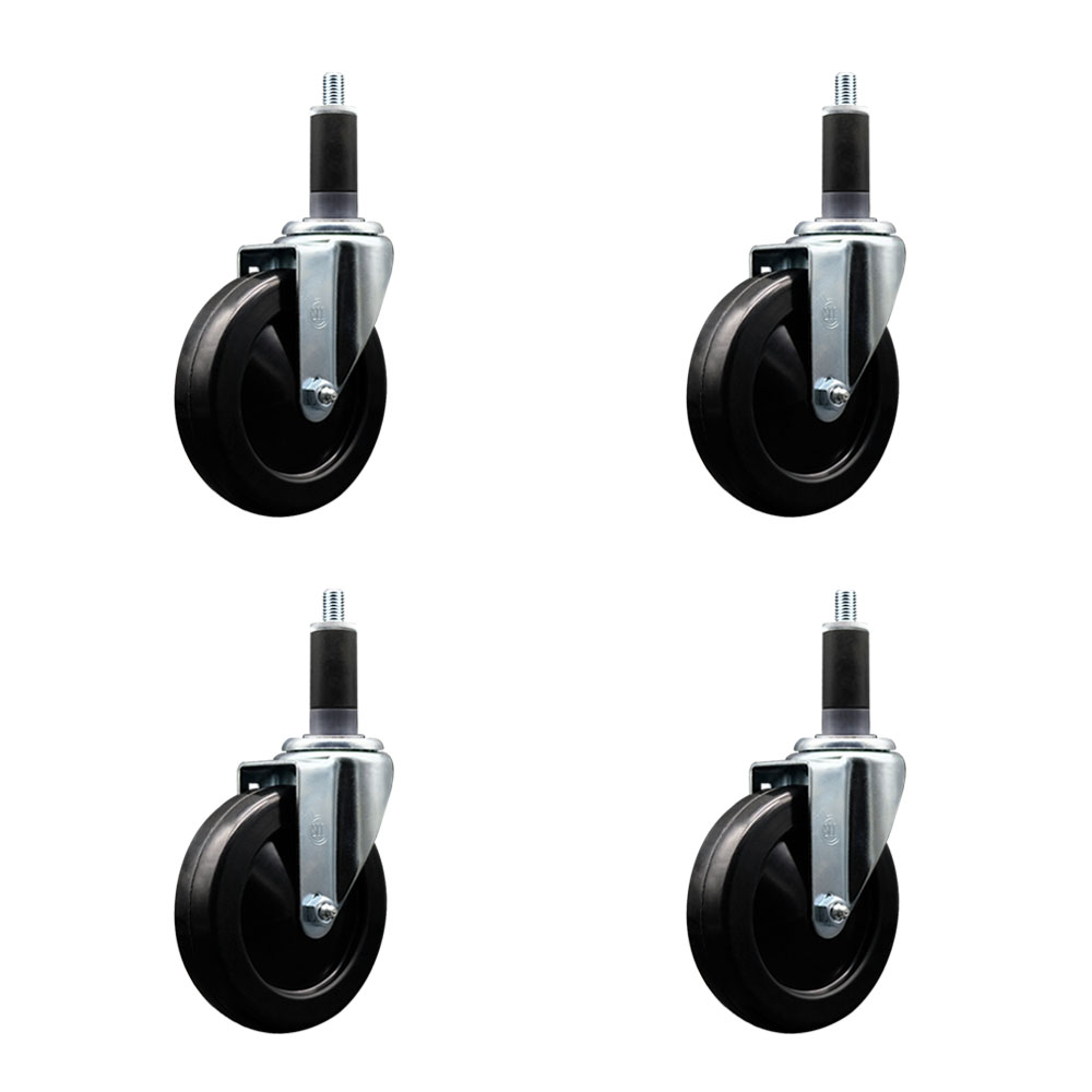 Hard Rubber Swivel Expanding Stem Caster Set of 4 w/5" x 1.25" Black Wheels and 1-1/8" Stems - Includes 4 Swivel - 1200 lbs Total Capacity - Service Caster Brand — photo 1