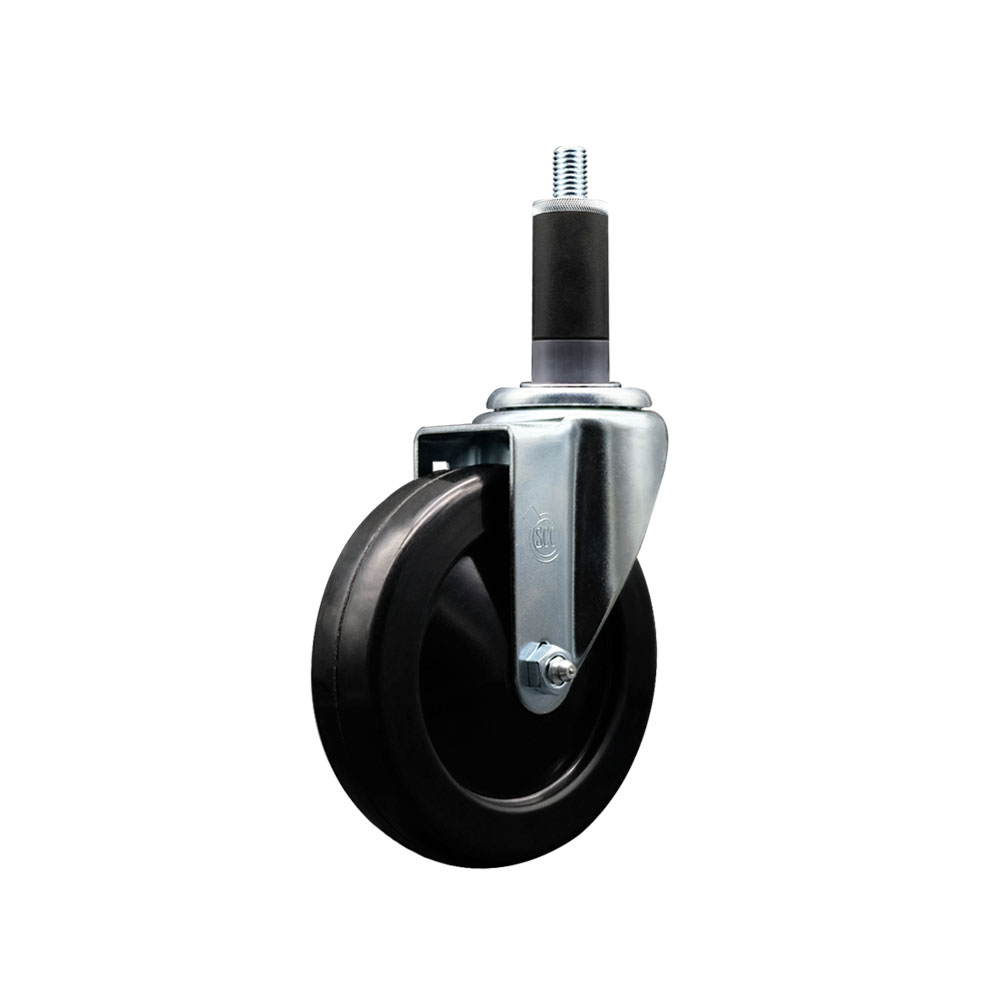 Soft Rubber Expanding Stem Swivel Caster with 5 Inch Black Wheel and 1-1/8" Stem - 275 lbs. Capacity Per Caster - Service Caster Brand — photo 1