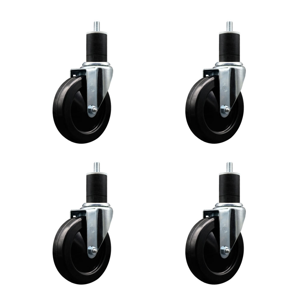 Stainless Steel Hard Rubber Swivel Expanding Stem Caster Set of 4 w/5" x 1.25" Black Wheels and 1-3/4" Stems - Includes 4 Swivel - 1200 lbs Total Capacity - Service Caster Brand — photo 1