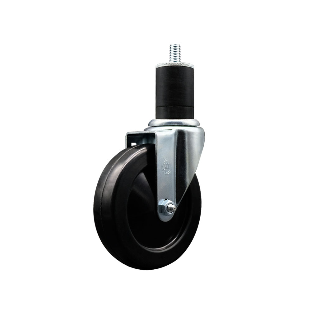 Soft Rubber Expanding Stem Swivel Caster with 5 Inch Black Wheel and 1-3/4" Stem - 275 lbs. Capacity Per Caster - Service Caster Brand — photo 1