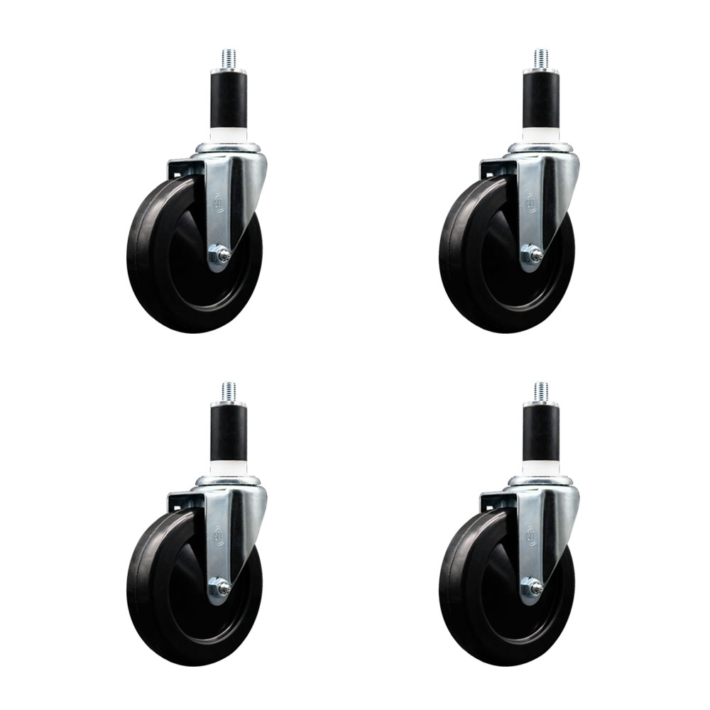 Hard Rubber Swivel Expanding Stem Caster Set of 4 w/5" x 1.25" Black Wheels and 1-3/8" Stems - Includes 4 Swivel - 1200 lbs Total Capacity - Service Caster Brand — photo 1