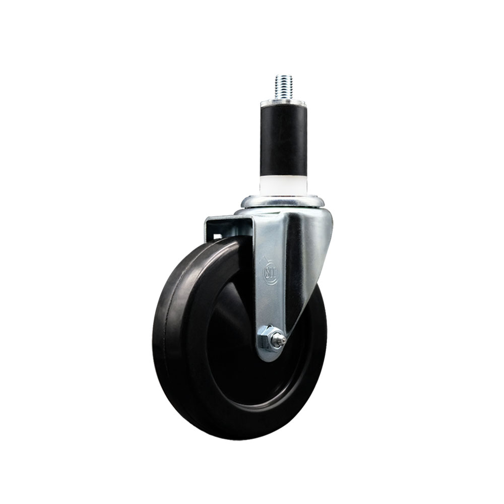Stainless Steel Soft Rubber Expanding Stem Swivel Caster with 5 Inch Black Wheel and 1-3/8" Stem - 275 lbs. Capacity Per Caster - Service Caster Brand — photo 1