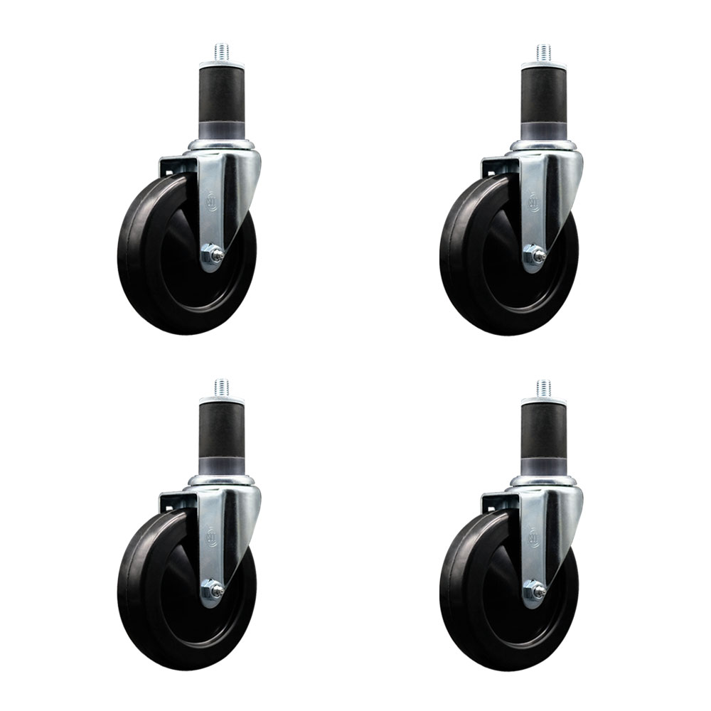 Stainless Steel Soft Rubber Swivel Expanding Stem Caster Set of 4 with 5 Inch Black Wheels and 1-5/8" Stems - Includes 4 Swivel - 275 lbs. Capacity Per Caster - Service Caster Brand — photo 1