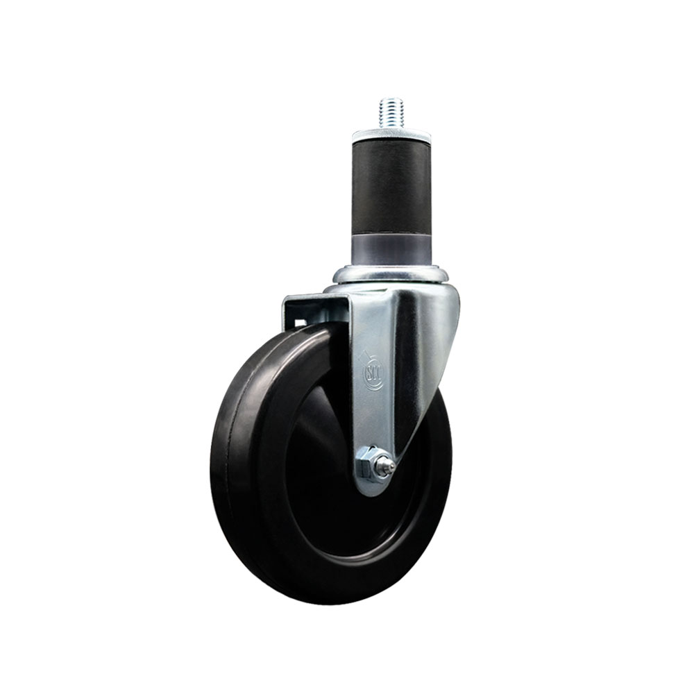 Stainless Steel Soft Rubber Expanding Stem Swivel Caster with 5 Inch Black Wheel and 1-5/8" Stem - 275 lbs. Capacity Per Caster - Service Caster Brand — photo 1