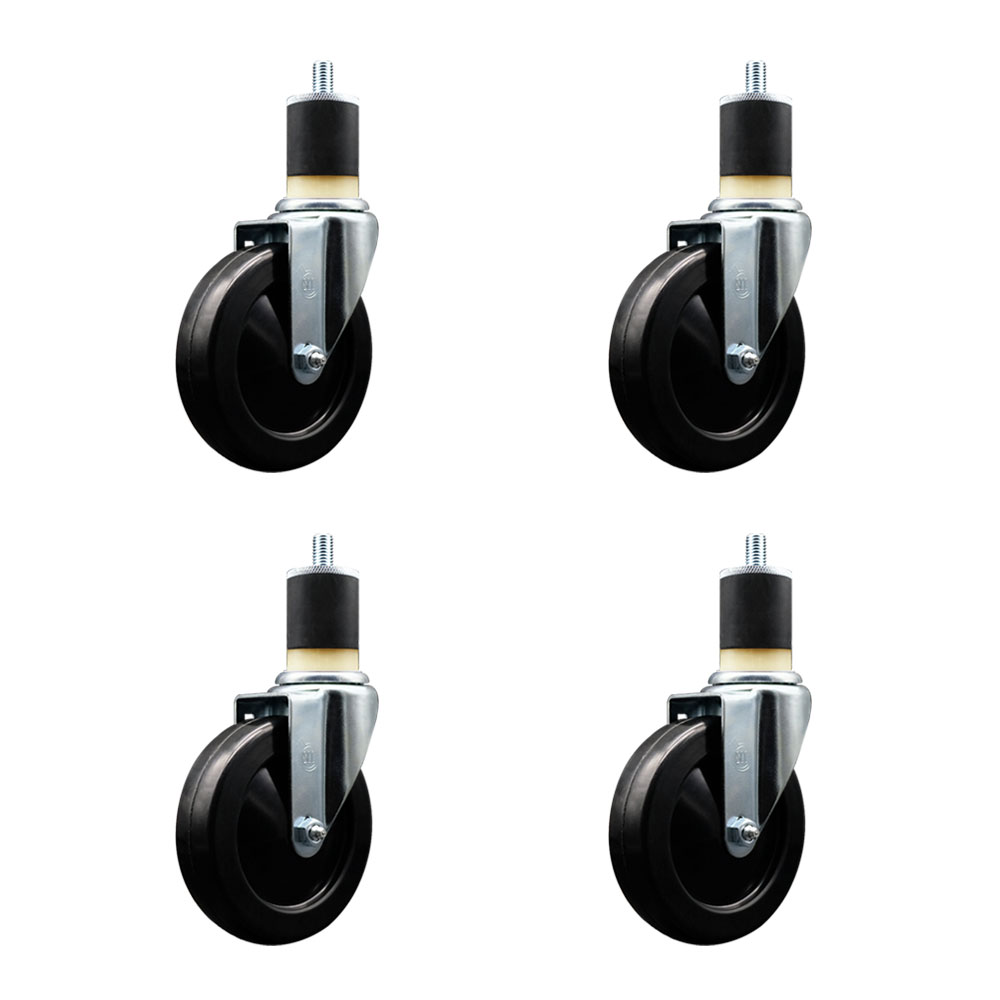 Soft Rubber Swivel Expanding Stem Caster Set of 4 with 5 Inch Black Wheels and 1-7/8" Stems - 275 lbs. Capacity Per Caster - Service Caster Brand — photo 1