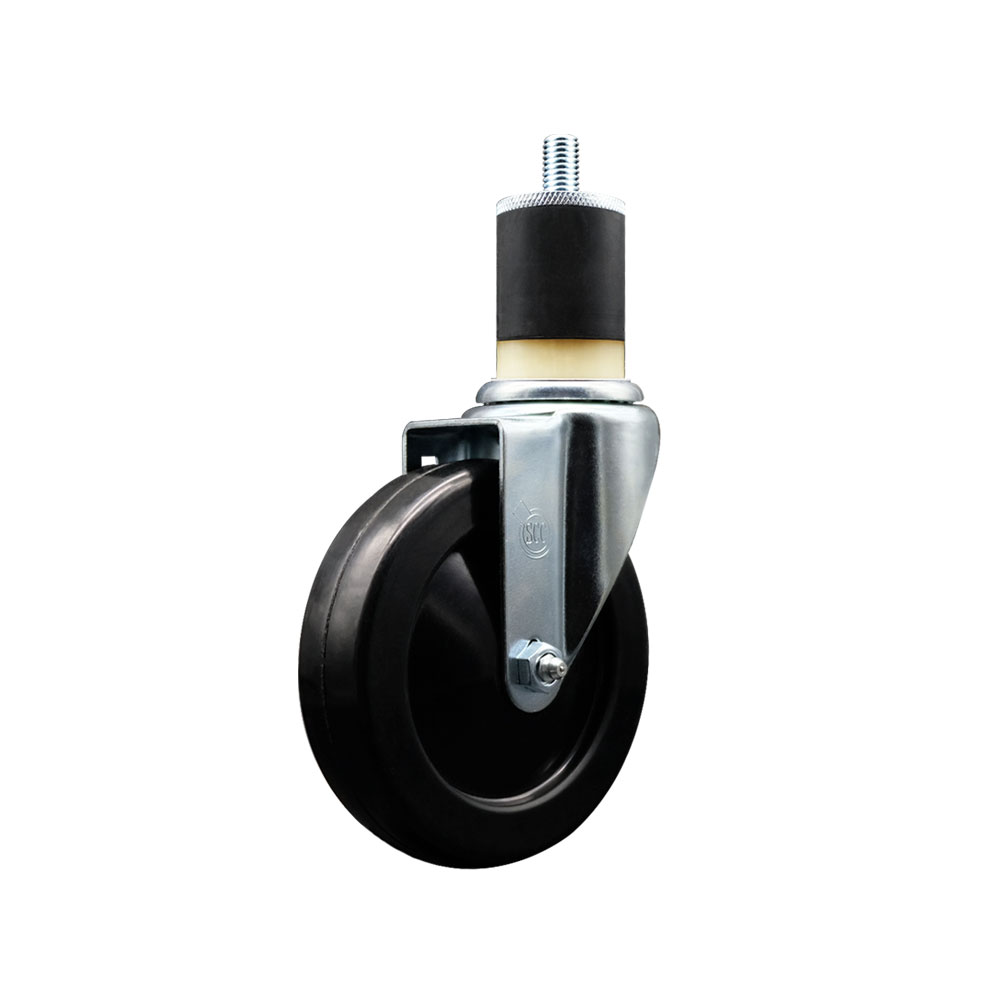 Stainless Steel Soft Rubber Expanding Stem Swivel Caster with 5 Inch Black Wheel and 1-7/8" Stem - 275 lbs. Capacity Per Caster - Service Caster Brand — photo 1
