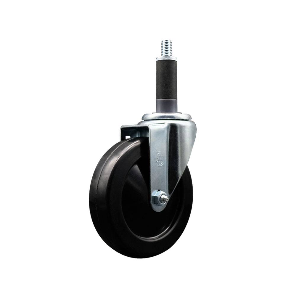 Stainless Steel Soft Rubber Expanding Stem Swivel Caster with 5 Inch Black Wheel and 1" Stem - 275 lbs. Capacity Per Caster - Service Caster Brand — photo 1
