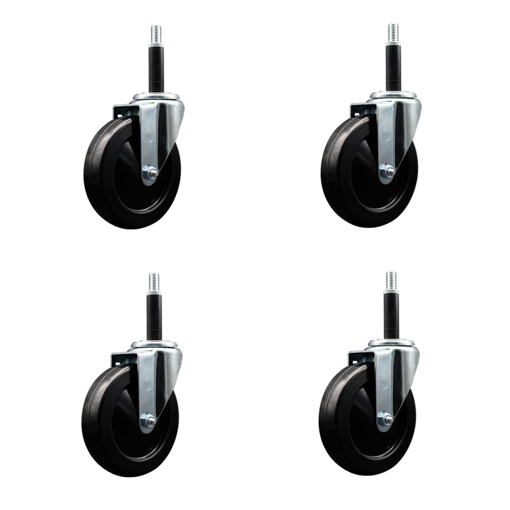 Hard Rubber Swivel Expanding Stem Caster Set of 4 w/5" x 1.25" Black Wheels and 3/4" Stems - Includes 4 Swivel - 1200 lbs Total Capacity - Service Caster Brand — photo 1