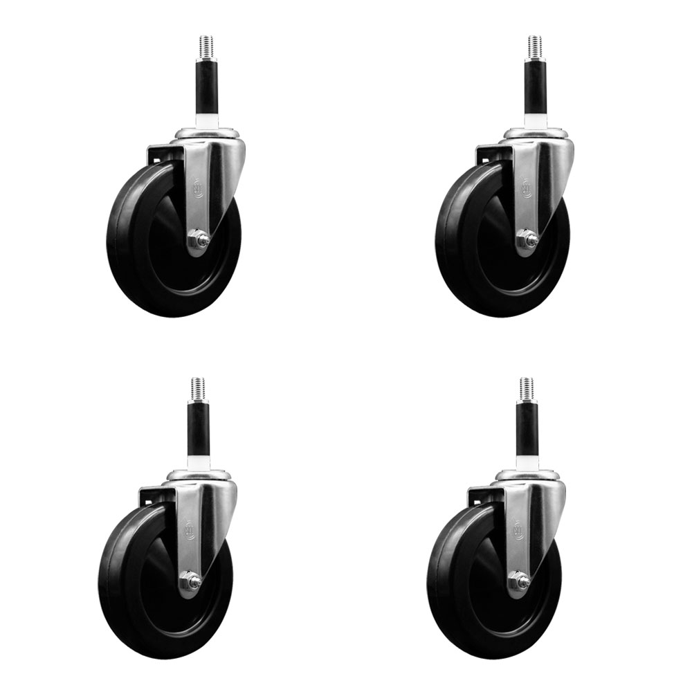 Hard Rubber Swivel Expanding Stem Caster Set of 4 w/5" x 1.25" Black Wheels and 7/8" Stems - Includes 4 Swivel - 1200 lbs Total Capacity - Service Caster Brand — photo 1