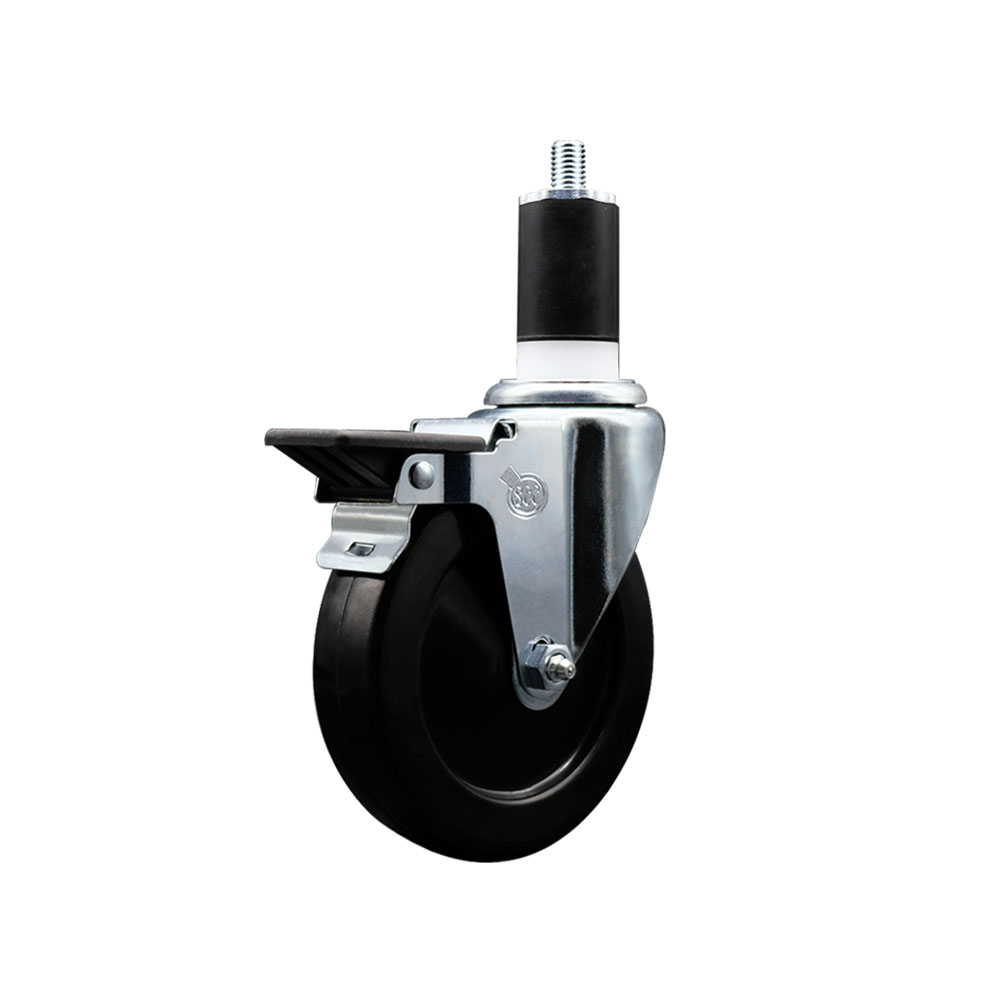 Soft Rubber Expanding Stem Swivel Caster with 5 Inch Black Wheel and 1-1/2" Stem & Posi Locking Brake - 275 lbs. Capacity Per Caster - Service Caster Brand — photo 1