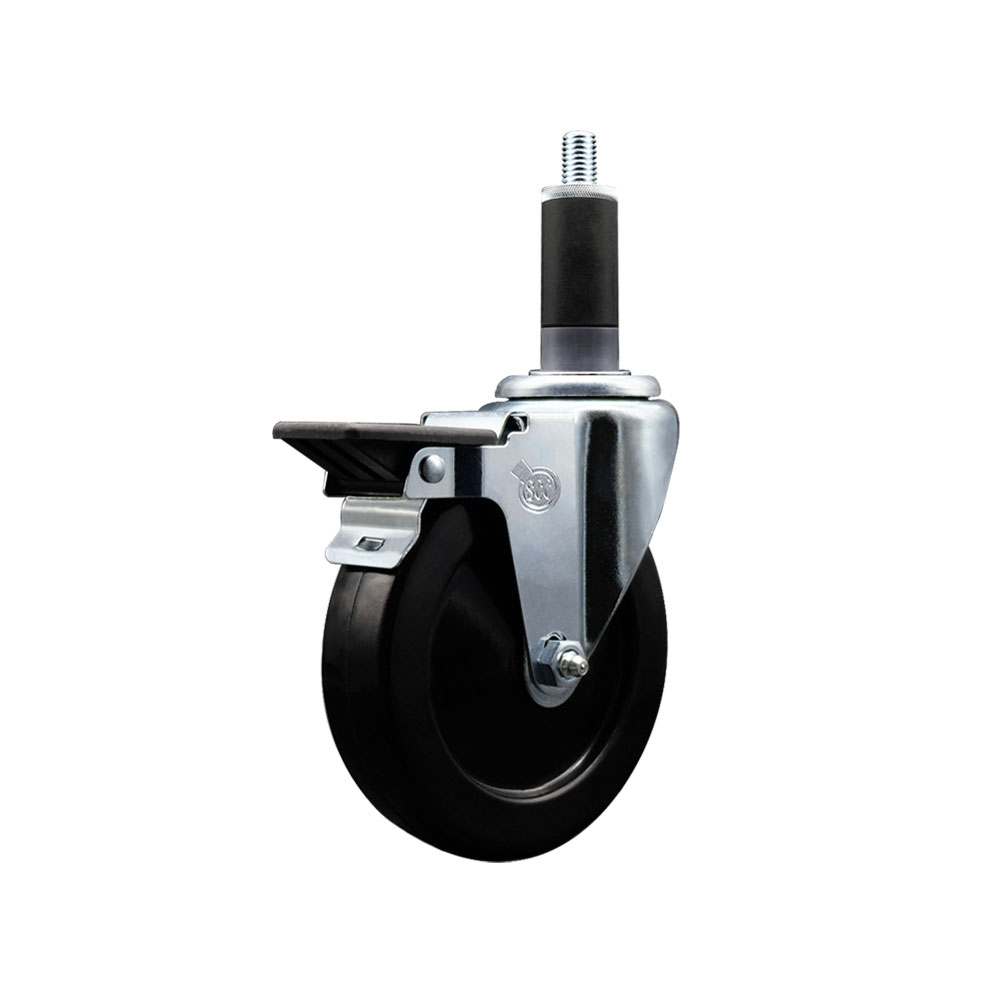 Soft Rubber Expanding Stem Swivel Caster with 5 Inch Black Wheel and 1-1/8" Stem & Posi Locking Brake - 275 lbs. Capacity Per Caster - Service Caster Brand — photo 1