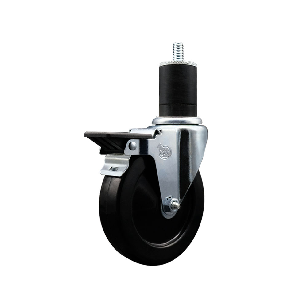 Soft Rubber Expanding Stem Swivel Caster with 5 Inch Black Wheel and 1-3/4" Stem & Posi Locking Brake - 275 lbs. Capacity Per Caster - Service Caster Brand — photo 1