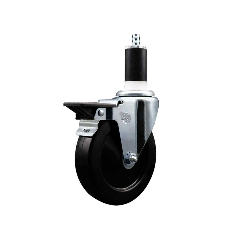 Soft Rubber Expanding Stem Swivel Caster with 5 Inch Black Wheel and 1-3/8" Stem & Posi Locking Brake - 275 lbs. Capacity Per Caster - Service Caster Brand — photo 1