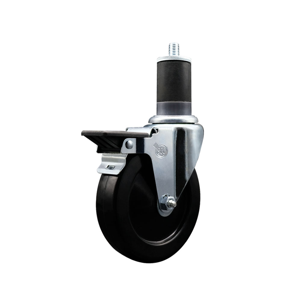 Soft Rubber Expanding Stem Swivel Caster with 5 Inch Black Wheel and 1-5/8" Stem & Posi Locking Brake - 275 lbs. Capacity Per Caster - Service Caster Brand — photo 1