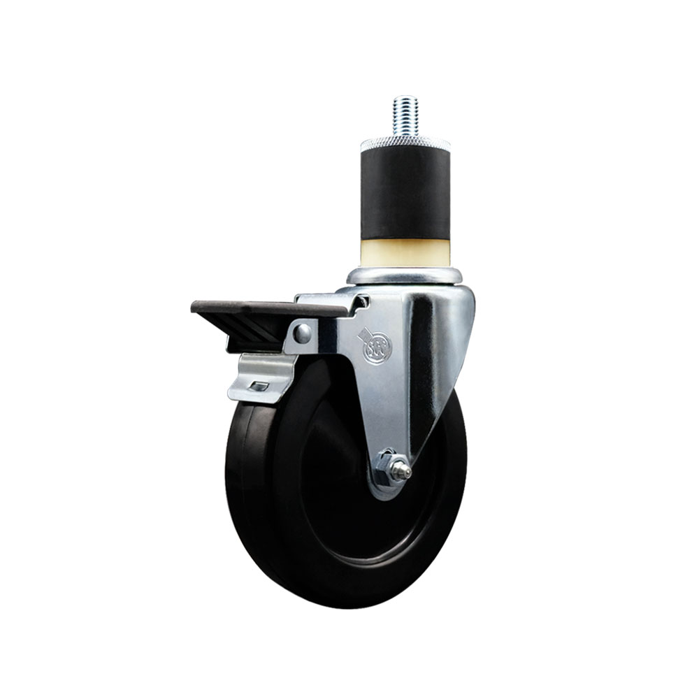 Soft Rubber Expanding Stem Swivel Caster with 5 Inch Black Wheel and 1-7/8" Stem & Posi Locking Brake - 275 lbs. Capacity Per Caster - Service Caster Brand — photo 1