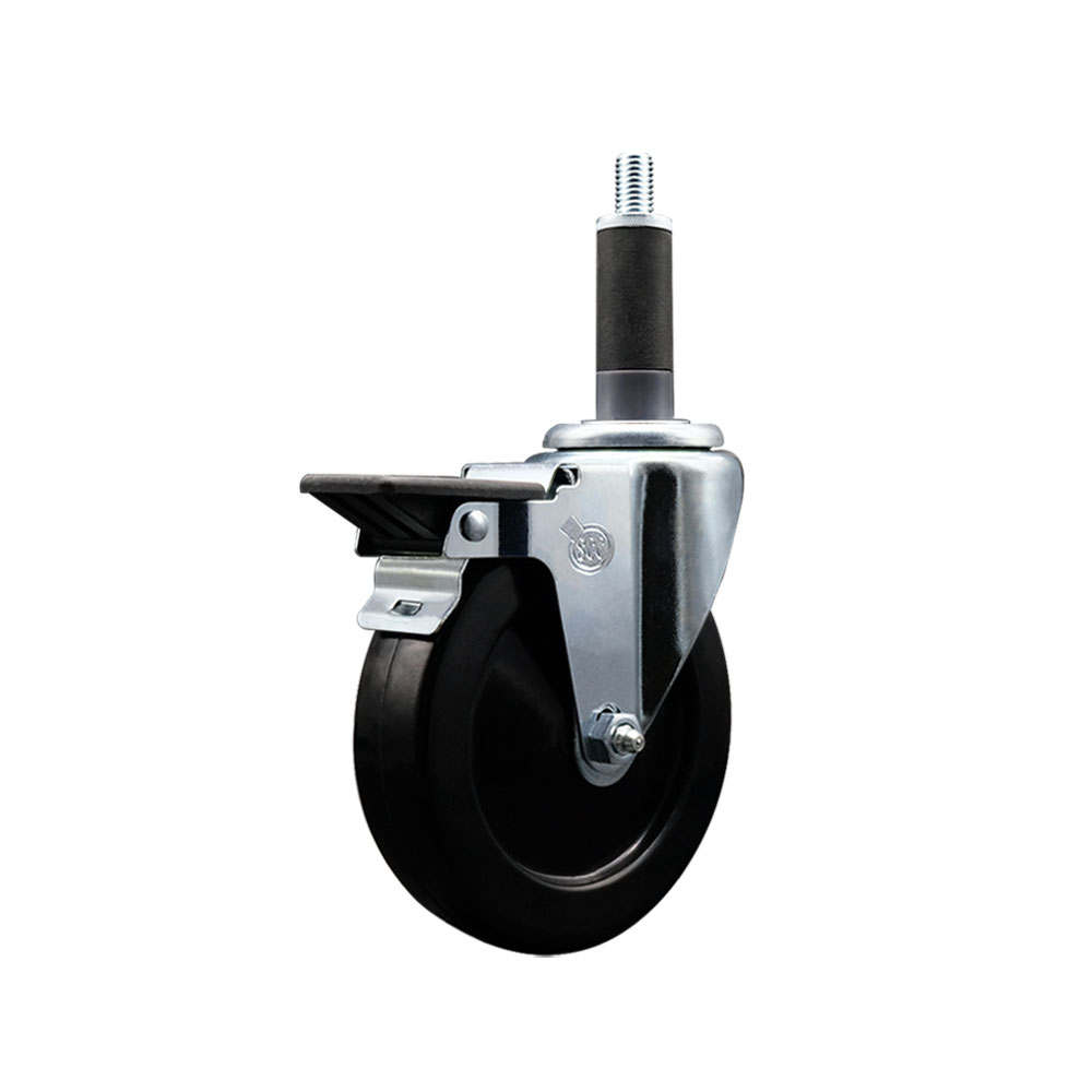 Soft Rubber Expanding Stem Swivel Caster with 5 Inch Black Wheel and 1" Stem & Posi Locking Brake - 275 lbs. Capacity Per Caster - Service Caster Brand — photo 1