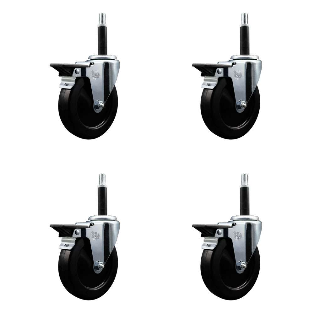 Soft Rubber Swivel Expanding Stem Caster Set of 4 with 5 Inch Black Wheels and 3/4" Stems - 275 lbs. Capacity Per Caster - Service Caster Brand — photo 1
