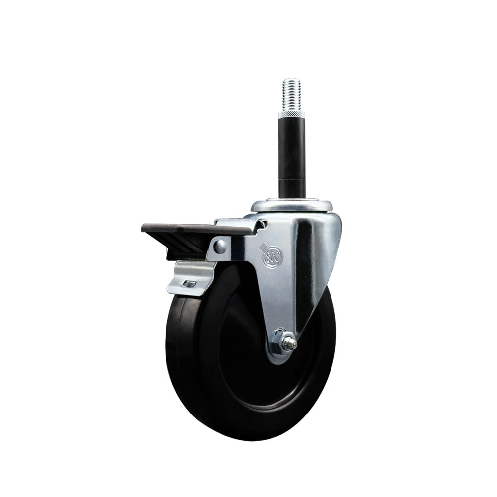 Soft Rubber Expanding Stem Swivel Caster with 5 Inch Black Wheel and 3/4" Stem & Posi Locking Brake - 275 lbs. Capacity Per Caster - Service Caster Brand — photo 1