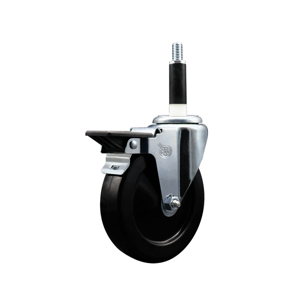 Soft Rubber Expanding Stem Swivel Caster with 5 Inch Black Wheel and 7/8" Stem & Posi Locking Brake - 275 lbs. Capacity Per Caster - Service Caster Brand — photo 1
