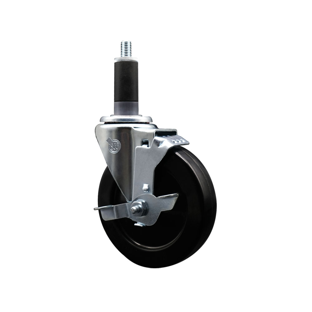 Soft Rubber Expanding Stem Swivel Caster with 4 Inch Black Wheel and 1-1/8" Stem & Top Locking Brake - 200 lbs. Capacity Per Caster - Service Caster Brand — photo 1