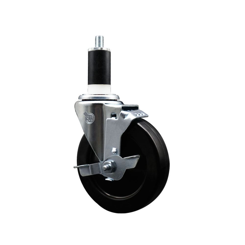 Soft Rubber Expanding Stem Swivel Caster with 5 Inch Black Wheel and 1-3/8" Stem & Top Locking Brake - 275 lbs. Capacity Per Caster - Service Caster Brand — photo 1