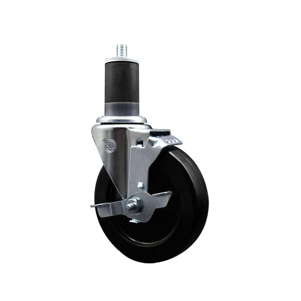 Soft Rubber Expanding Stem Swivel Caster with 5 Inch Black Wheel and 1-5/8" Stem & Top Locking Brake - 275 lbs. Capacity Per Caster - Service Caster Brand — photo 1