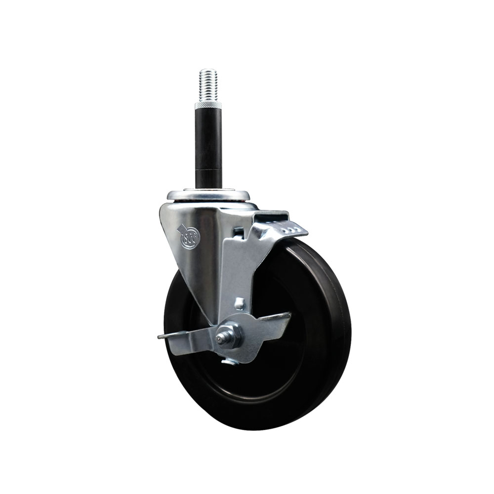 Hard Rubber Swivel Expanding Stem Caster w/5" x 1.25" Black Wheel and 3/4" Stem & Top Locking Brake - 300 lbs Capacity/Caster - Service Caster Brand — photo 1