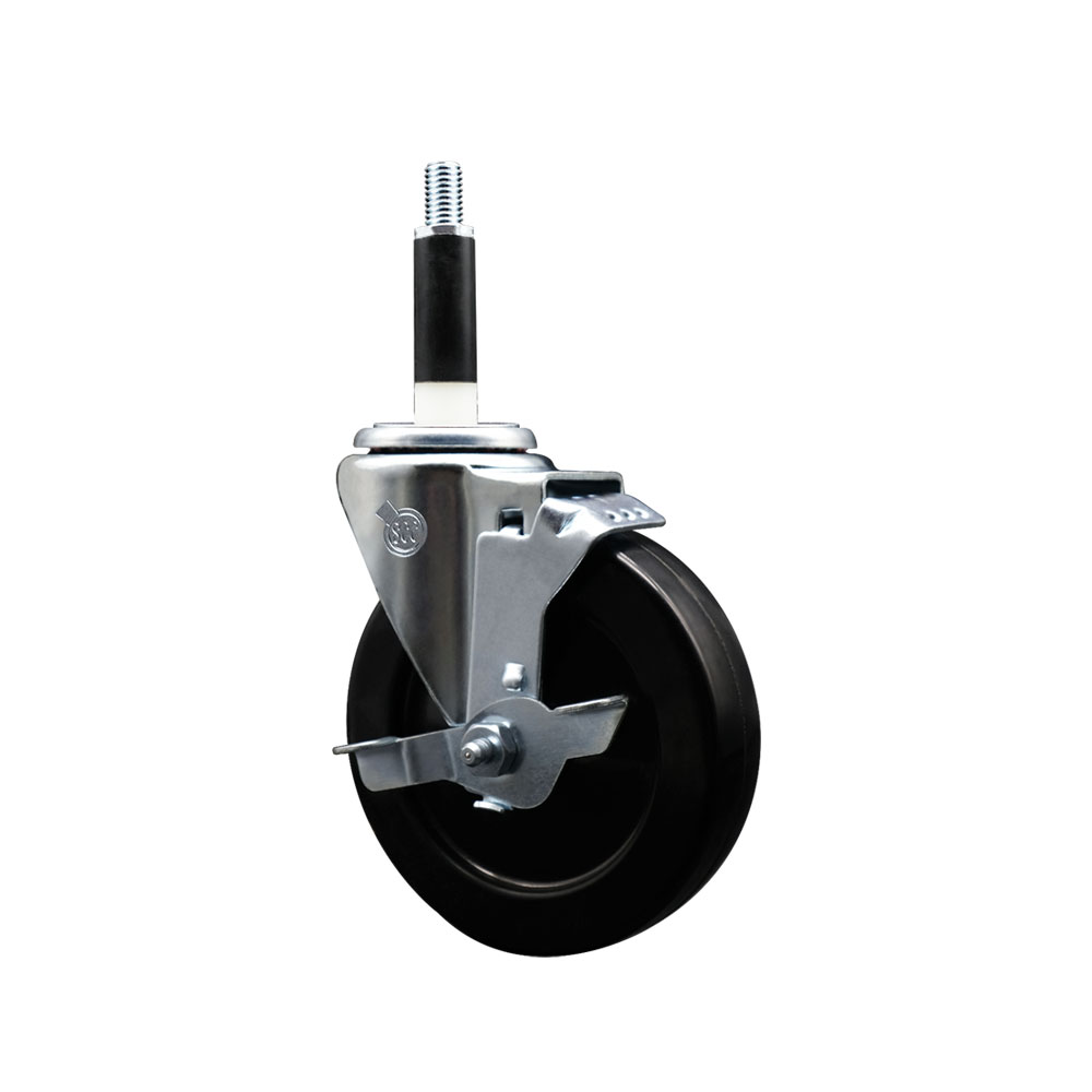 Soft Rubber Expanding Stem Swivel Caster with 5 Inch Black Wheel and 7/8" Stem & Top Locking Brake - 275 lbs. Capacity Per Caster - Service Caster Brand — photo 1