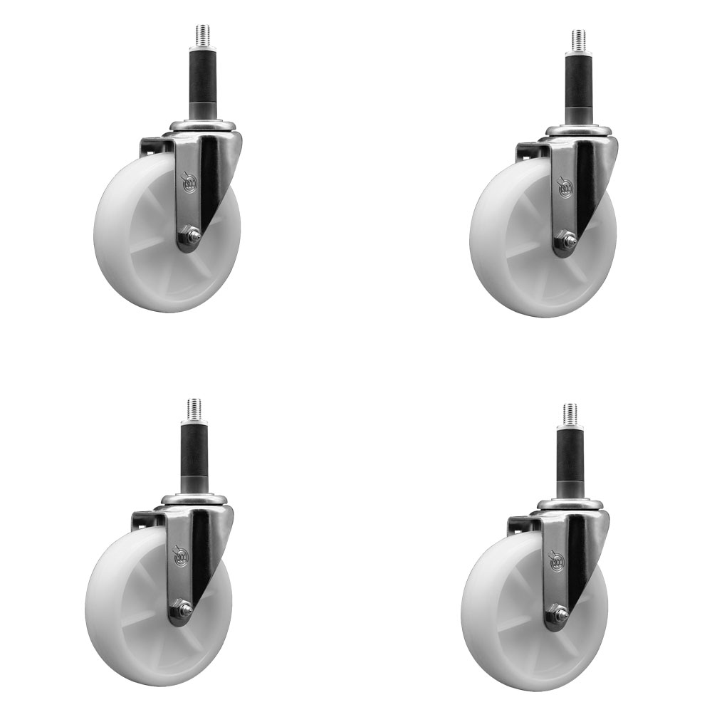 Nylon Swivel Expanding Stem Caster Set of 4 with 5 Inch White Wheels and 1" Stems - Includes 4 Swivel - 1200 lbs. Total Capacity - Service Caster Brand — photo 1
